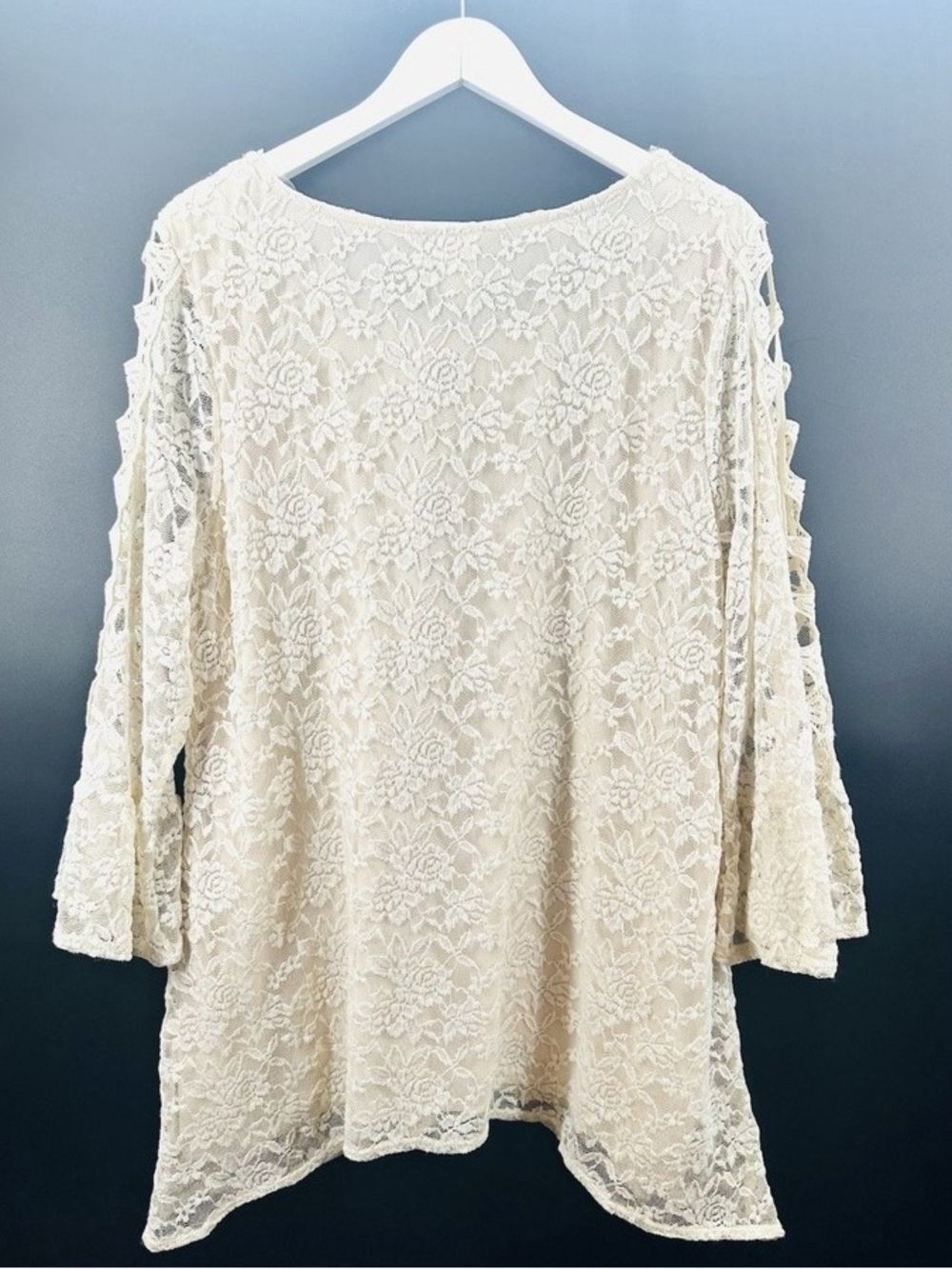 Cream Floral Lace Tunic with Ladder-Sleeve Detail